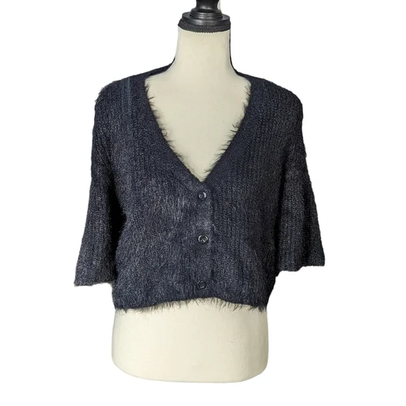 La Femme Cropped Black Sweater - Picture 1 of 8